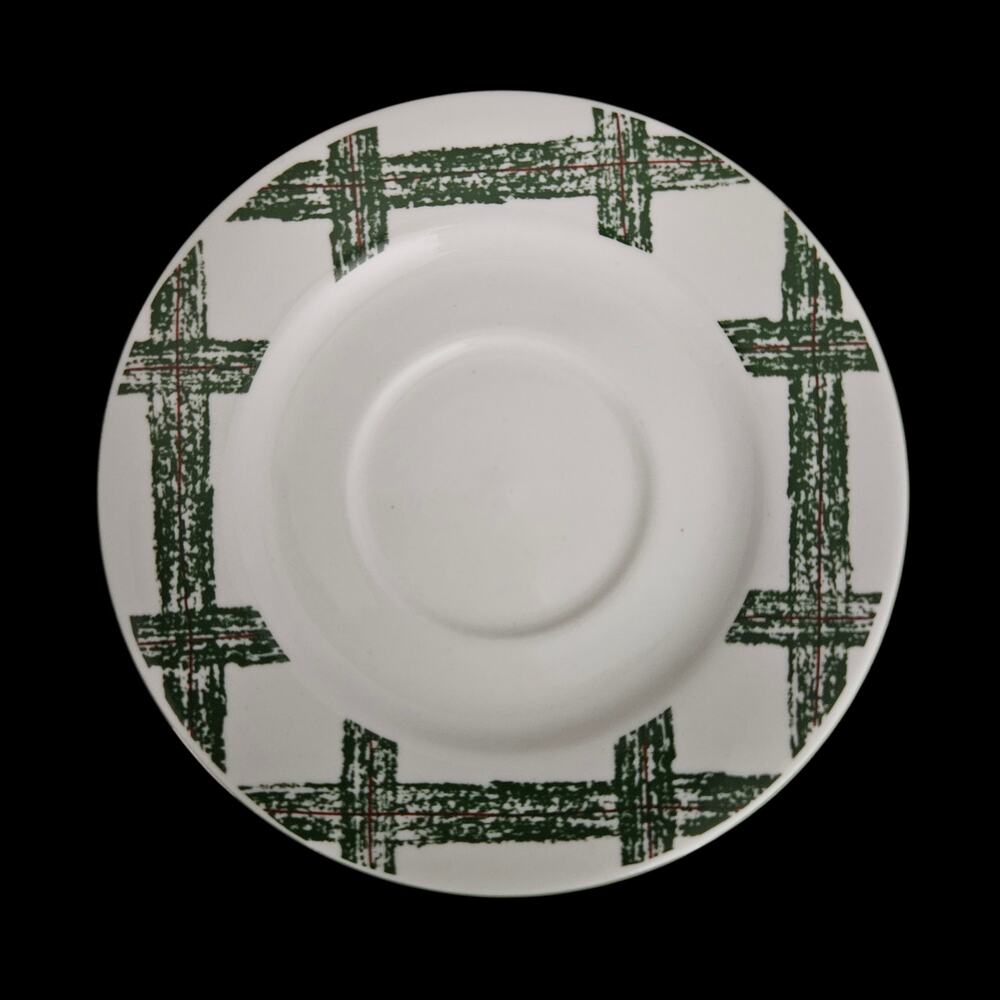 Citation Cades Cove Collection Green Plaid Saucer Set of 4 Ceramic 6.5"